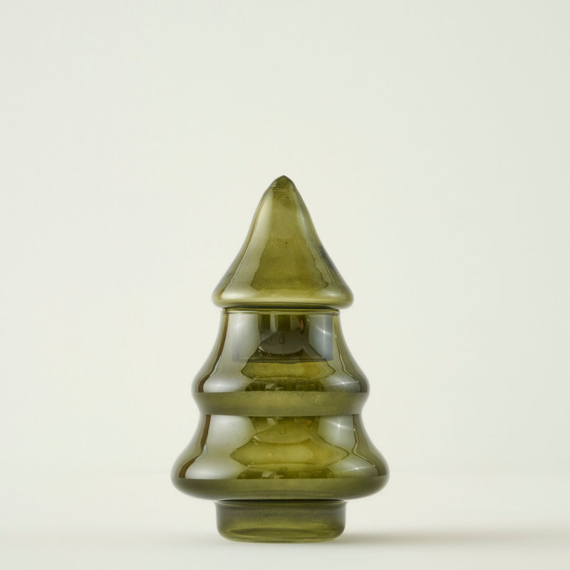 Ornement pin en verre, H 6 po x l 9 po x P 4 po, Vert foncé