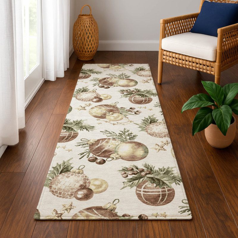 Premium Machine Washable Ingrassellino AMF1828 Christmas Balls Rug, Runner 2'3" x 7'6"