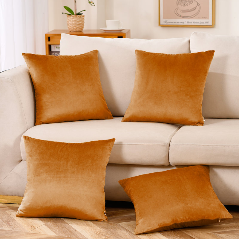 Set Of 4 Throw Velvet Cushion Covers, 18"H x 18"W, Copper Rust