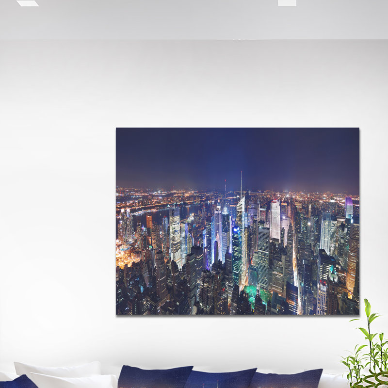 « new york city manhattan night panorama », reproduction d’impression sur toile tendue, H 30 po x l 40 po x P 1,5 po