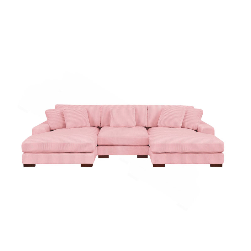 Grand canapé modulaire à double assise en velours côtelé Large Seating, Rose