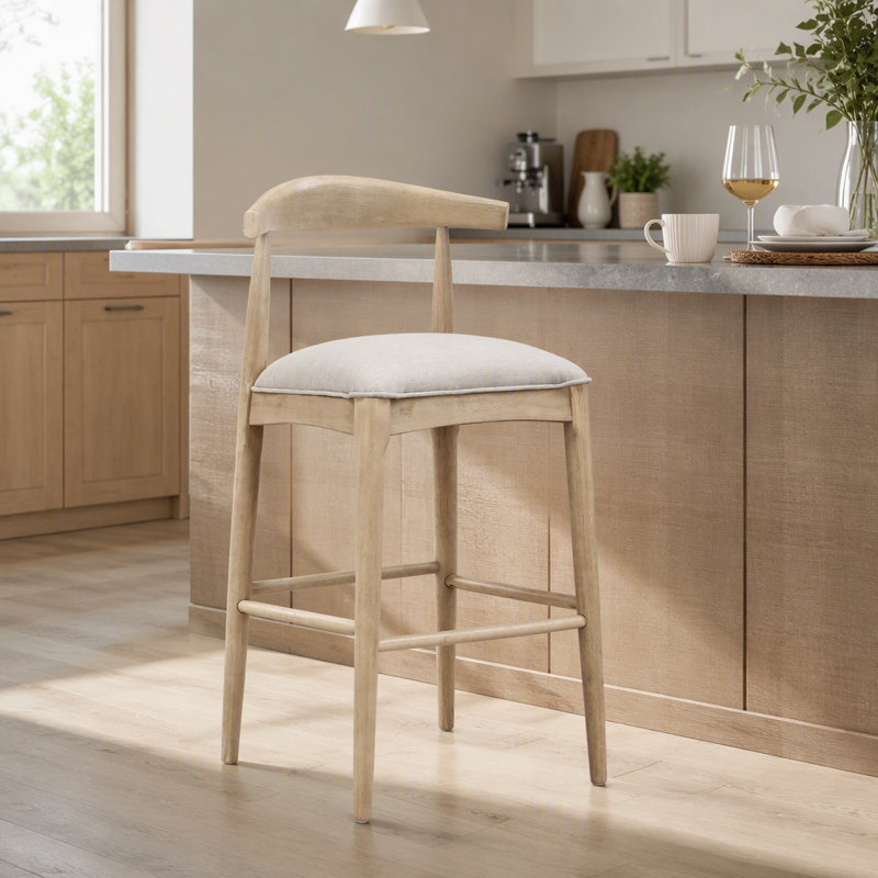 Ensemble de 2 tabourets de bar à dossier échelle de style ferme, durables et confortables avec assise rembourrée et fabrication en bois d'hévéa