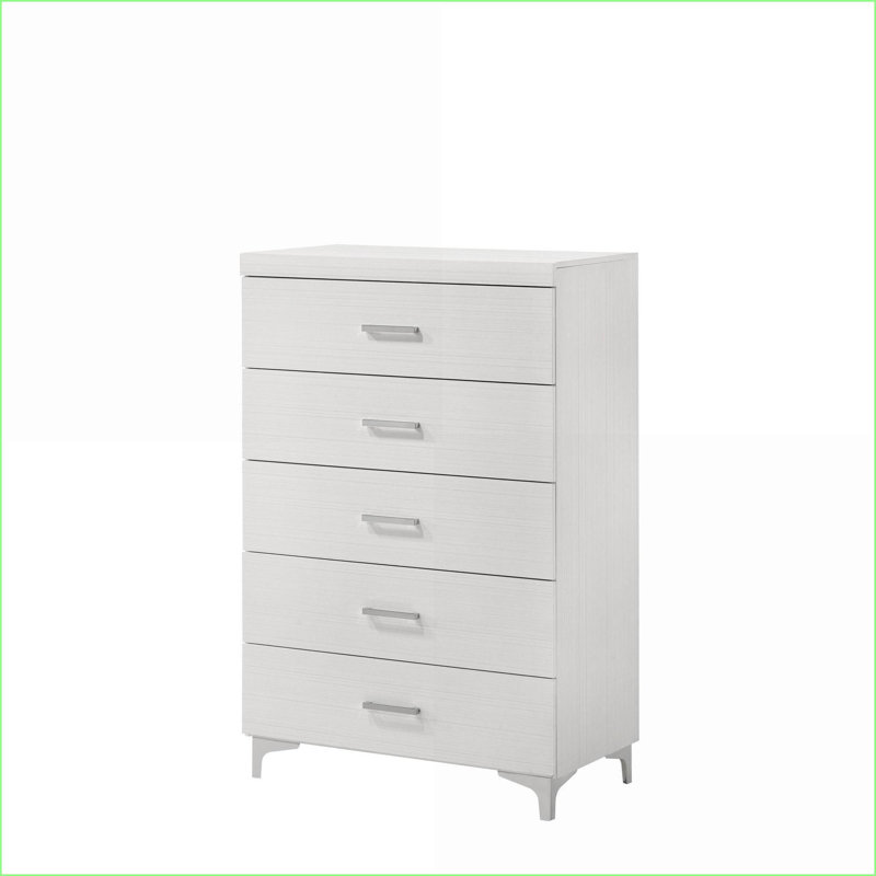 Commodes | Commode blanche à 5 tiroirs avec pieds en métal | Blanc | Bois et métal