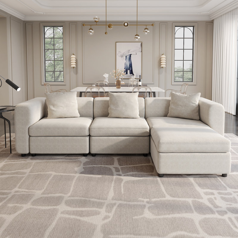 4 Seater Beige Modular Sofa with Storage