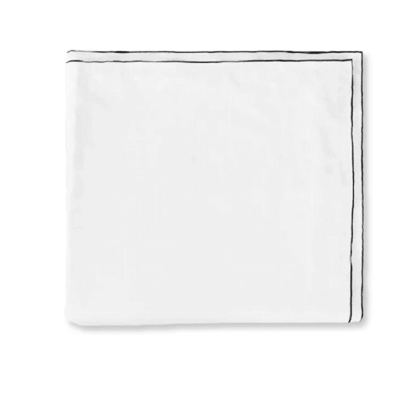 Ensemble de housse de couette en lin blanc à double bord brodé, Noir, Housse de couette pour très grand lit et 2 très 