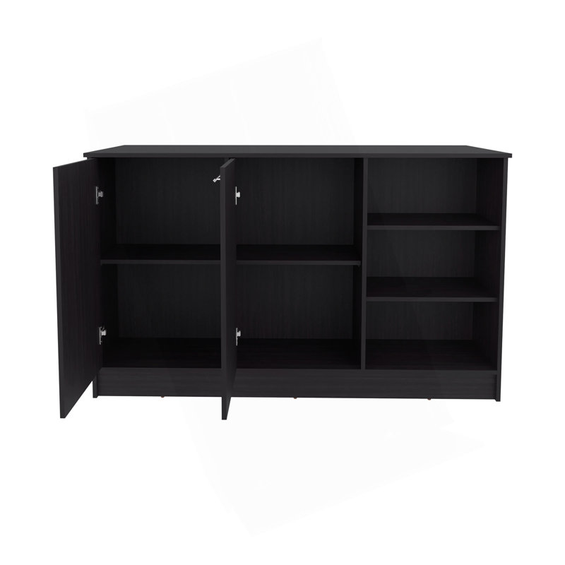 Kitchen Island Two Cabinets, Three Open Shelves, Black