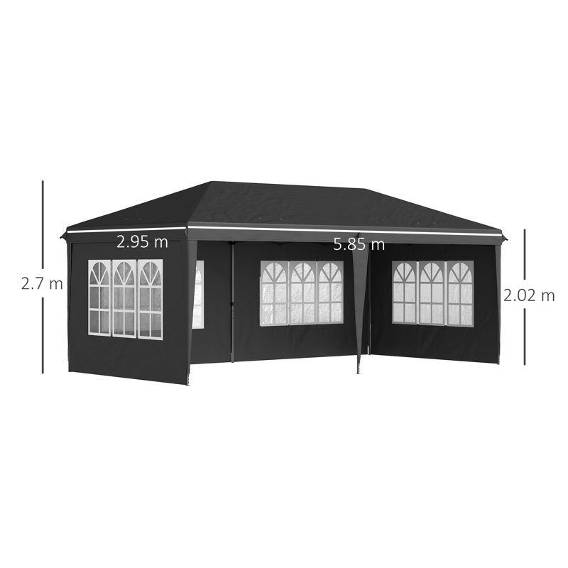 3 X 6m Heavy Duty Pop-up Gazebo With Removable Walls, Powder-coated Steel Frame, Portable Carry Bag, Guy Ropes & Ground Stakes, Large Outdoor Party Event Shelter For Garden Patio, Black