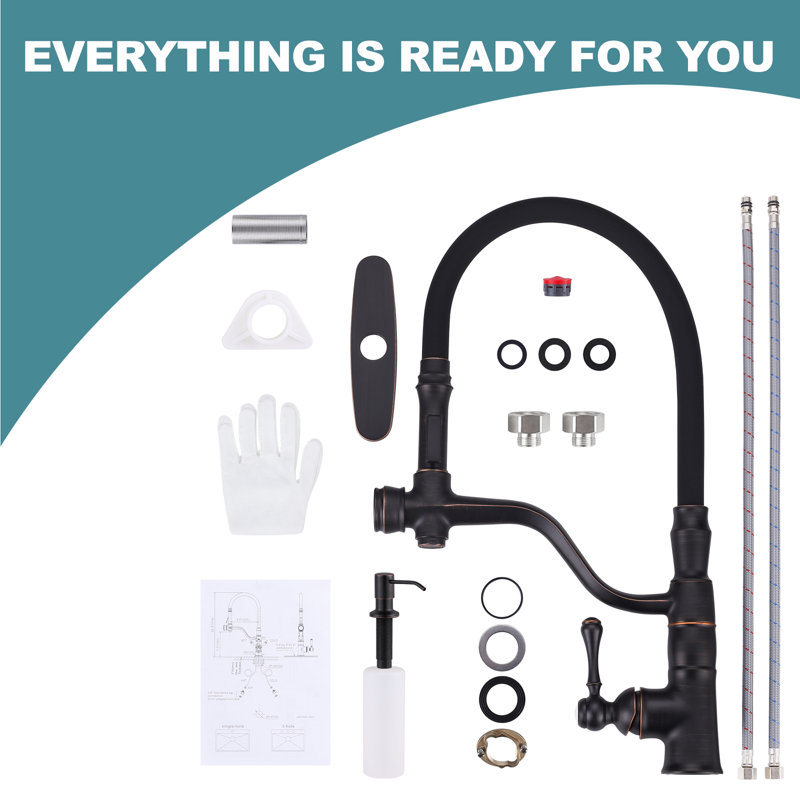 Kitchen Faucet With Pull Down Sprayer, Dual Function Sink Faucet In Black With Soap Dispenser, Oil Rubbed Bronze
