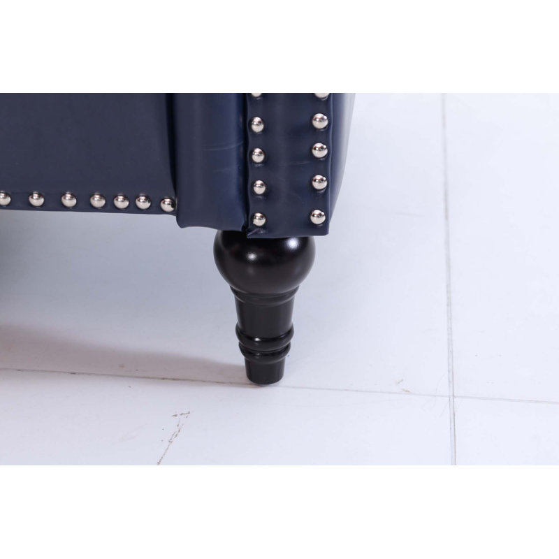 Fauteuil d'appoint capitonné avec garniture cloutée, cuir de polyuréthane souple, rembourrage à rebond élevé, Similicuir bleu