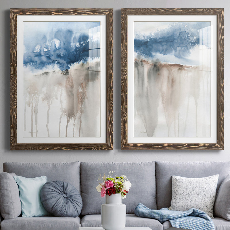 Windy Cliff I - ensemble de 2 reproductions d'art, H 37,5 po x l 55 po x P 1,5 po, Papier, cadre noyer, Blanc