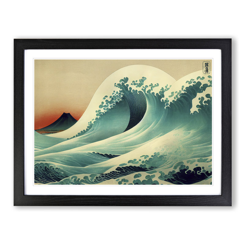 Japanese Wave By Mountains Vol.1 - Single Picture Frame Print, Black Framed, 46cm H x 64cm W x 2cm D