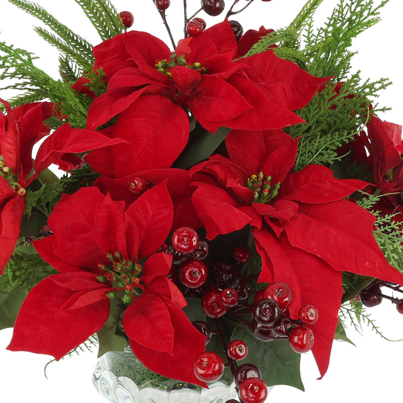 Holiday Floral Arrangement with Poinsettias and Berries