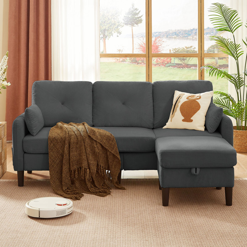 Elmaleh 3 - Piece Upholstered Sectional, Dark Gray Polyester Blend