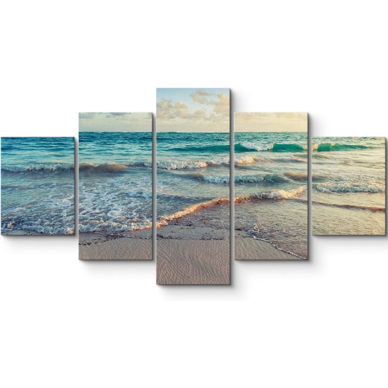 «Coastal Beach Ocean Waves On The Beach», art moderne sur toile, impression sur toile 5 pièces