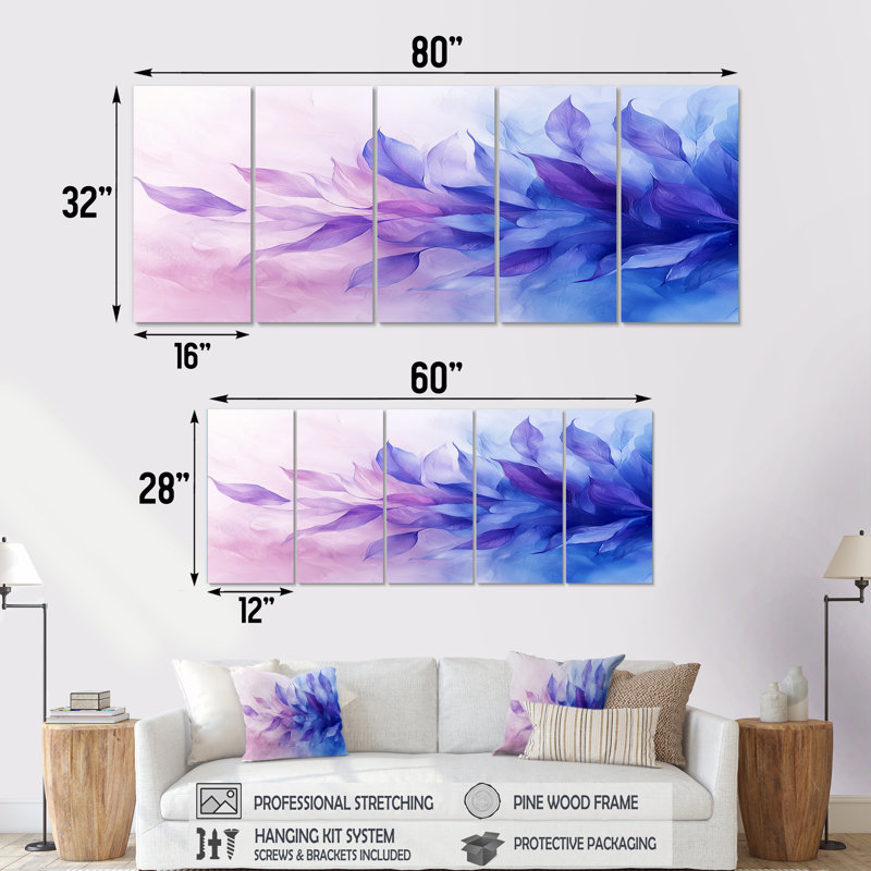 Feuilles flottantes dans la rivière mauve nk III - Art mural feuilles - Art mural traditionnel sur toile, H 32 po x l 80 po