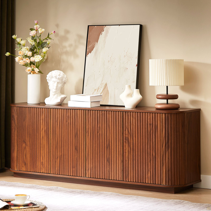 Ebern Designs 64" Vertical-Striped 4-Door Sideboard, Walnut, 24" H x 64" W x 15" D