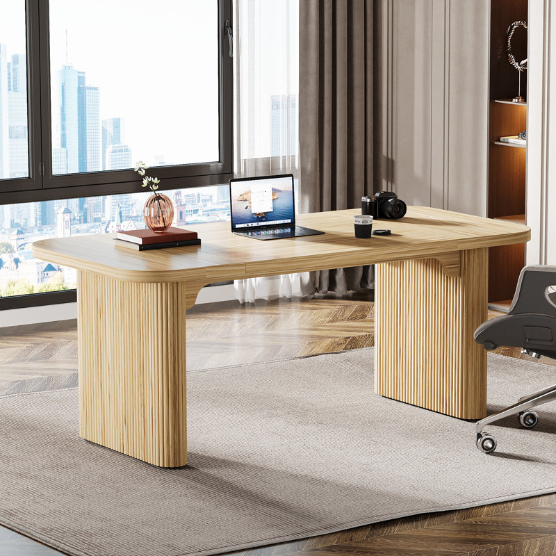 63-Inch Office Desk, Modern Executive Desk, Oak