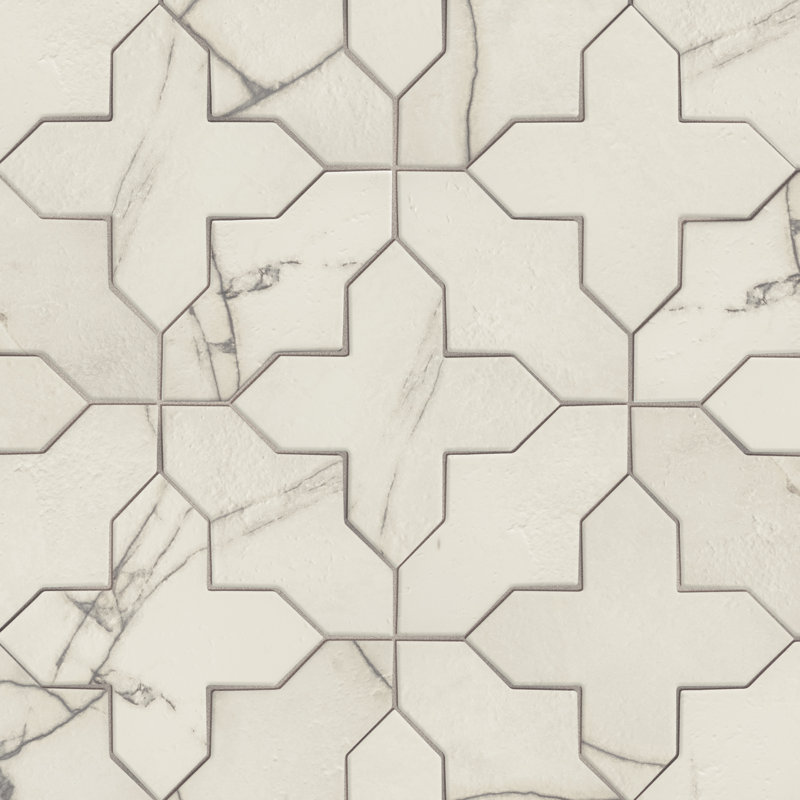 Istanbul Templar Shield With Cross 8-3/8 In. X 8-3/8 In. Porcelain Floor And Wall Tile Kit, White/Gray