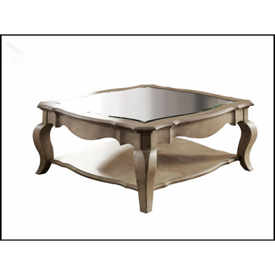 Table basse en verre transparent et finition taupe antique