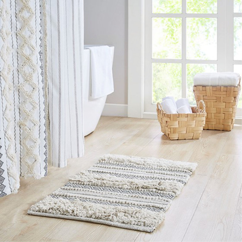 Woven Texture Stripe Bath Rug Grey 22X58", Gray, Single- 1'10" x 4'10"