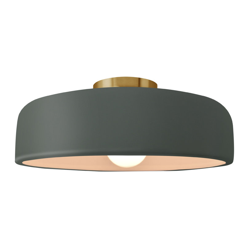 Plafonnier semi-encastré Radiance, Étain, vert, Laiton brossé, H 6,5 po x l 16 po x P 16 po