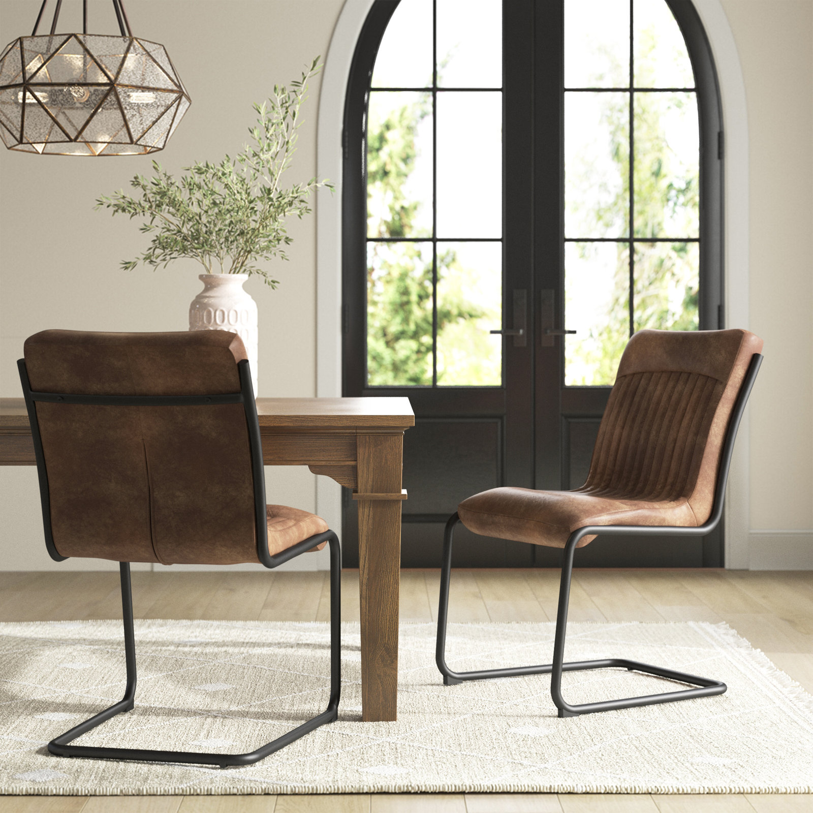 Pirlo Genuine Leather Side Chair, Brown Genuine Leather