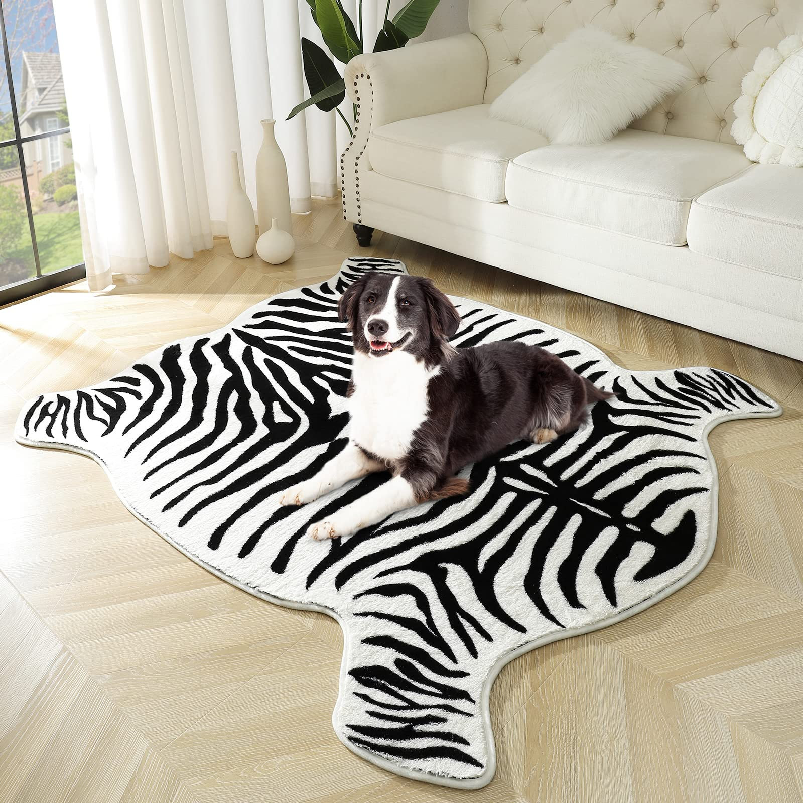 4.6Ft X 5.2Ft Cow Print Rug Faux Cowhide Printed Area Rug Carpet for Home  Decor