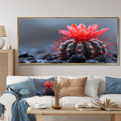 Cactus rouge et vert, gouttes de pluie, art mural cactus floral