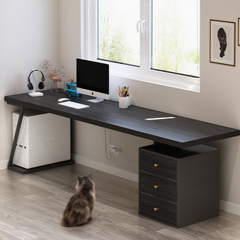 Bureaux rectangulaires noirs en bois massif, Orienté à droite, H 29,53 po x l 62,99 po x P 27,56 po
