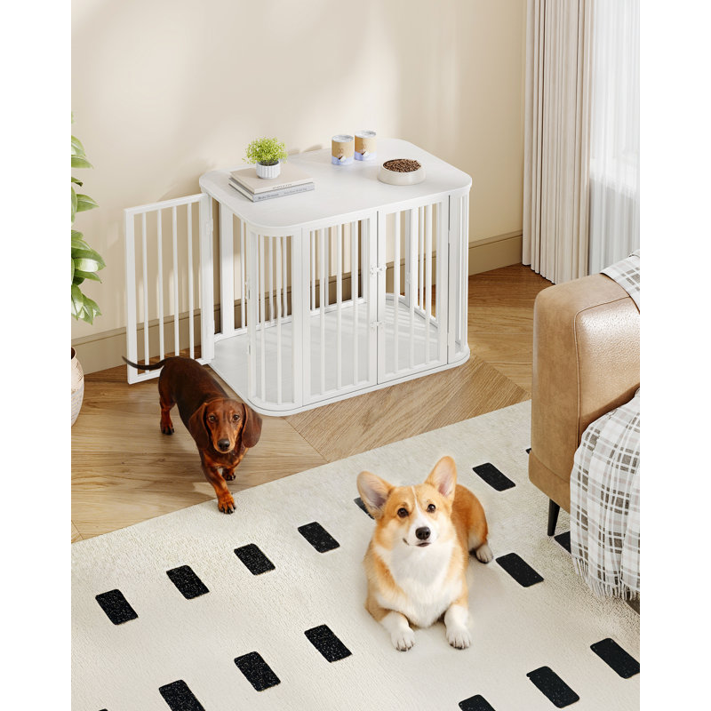 Dog Crate Furniture, 80 cm Multi-door Wooden Dog Crate, End Side Table for Small Medium Dogs, Modern Indoor Kennel, Anti-Chew Anti-Escape, 80 × 55 × 61.5cm, White