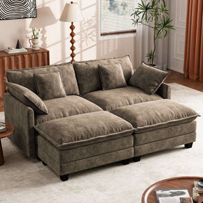 Canapé modulaire rembourré en chenille Esai de 77,6 po avec deux repose-pieds Esai