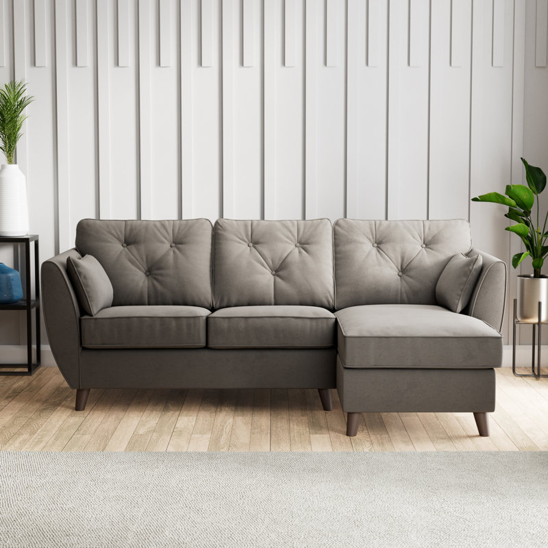 HOXTON CHAISE FOAM MALIA FOOT, Right Hand Facing, Dark Brown Wood, Asphalt
