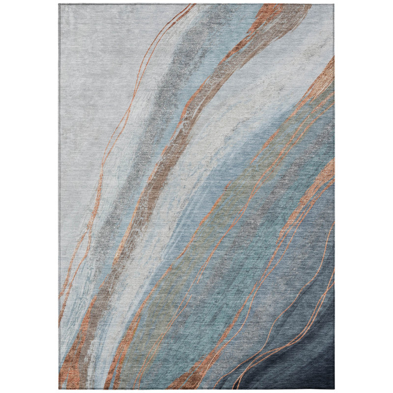 Machine Washable Indoor/Outdoor Xhevrie Blue Rug, Rectangle 10' x 14'