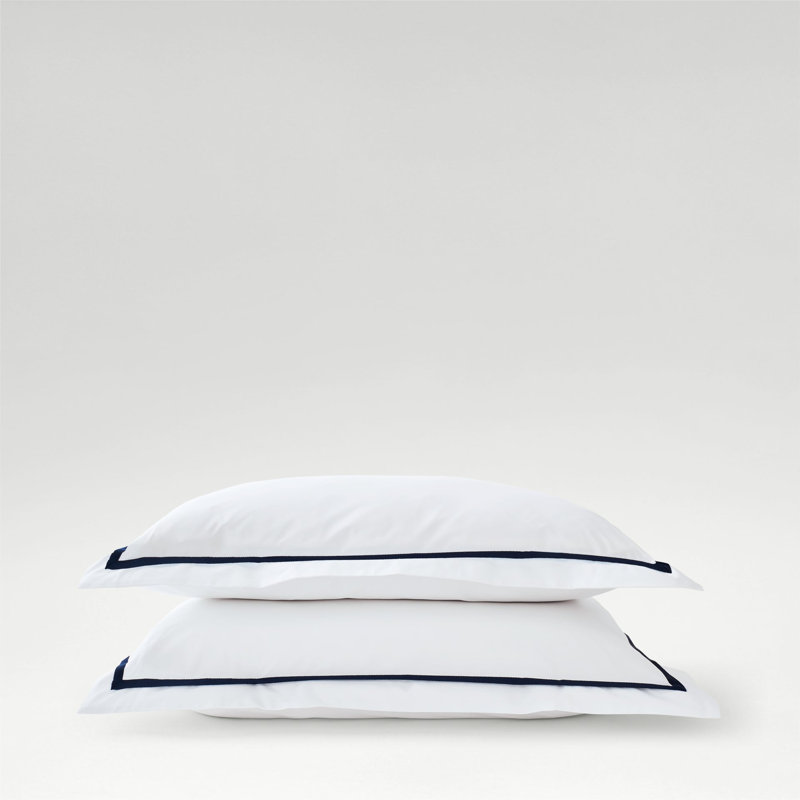 Beaumont Luxury Cotton Percale Pillowcase Pair, White/Navy, King Pillowcase