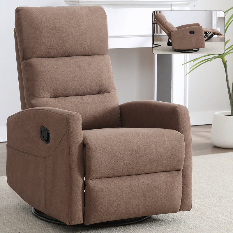 Manual Recliner Chair With Rocker And Swivel, Brown