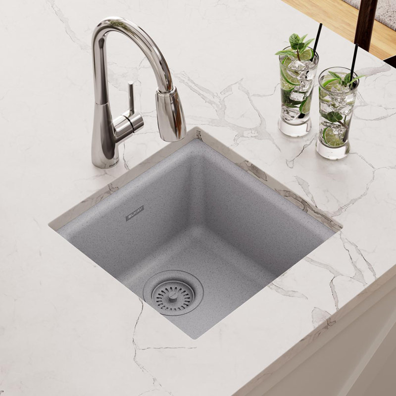 Elkay Quartz Classic 16" L x 16" W Dual Mount Kitchen Sink, Greystone