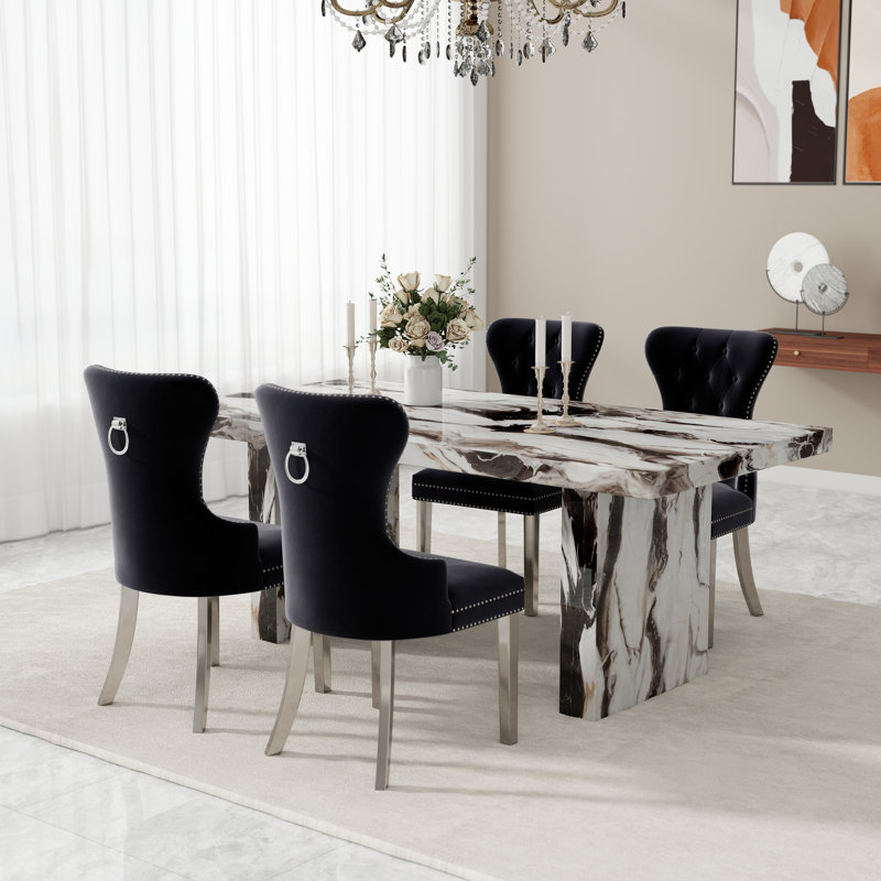  Ensemble de salle à manger 5 pièces Cavira, 5 pièces: table, 4 chaises, Noir