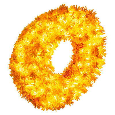 24" Flocked Yellow Artificial Pre-Lit Wreath with 50 Yellow LED Mini Lights