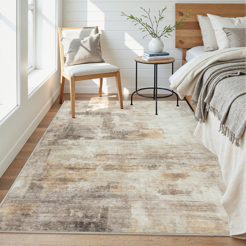 Tapis abstrait lavable à la machine avec envers antidérapant Amott, Brun gris, 0.28", Rectangle 5 pi x 7 pi