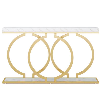 55.11"" Console Table, Narrow Entryway Sofa Table with Geometric Metal Frame -  Mercer41, E8B3DD2014A140DCBD6EC05BBF62C5EB