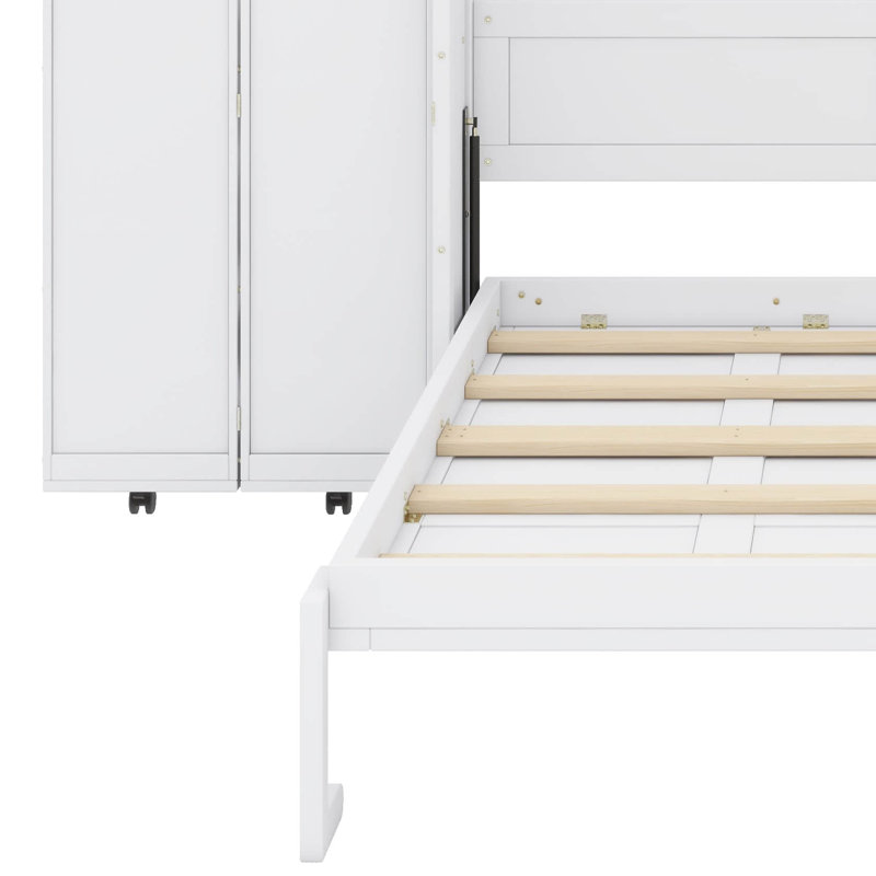 Grand lit escamotable mural complet avec portes de rangement, Blanc