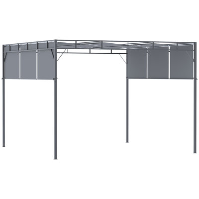 Pavillon de jardin d'extérieur 10 'x 10' avec auvent rétractable, gris foncé