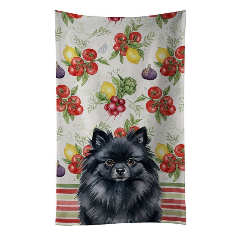 Black Pomeranian Vegetables Kitchen Towel, Black Pomeranian