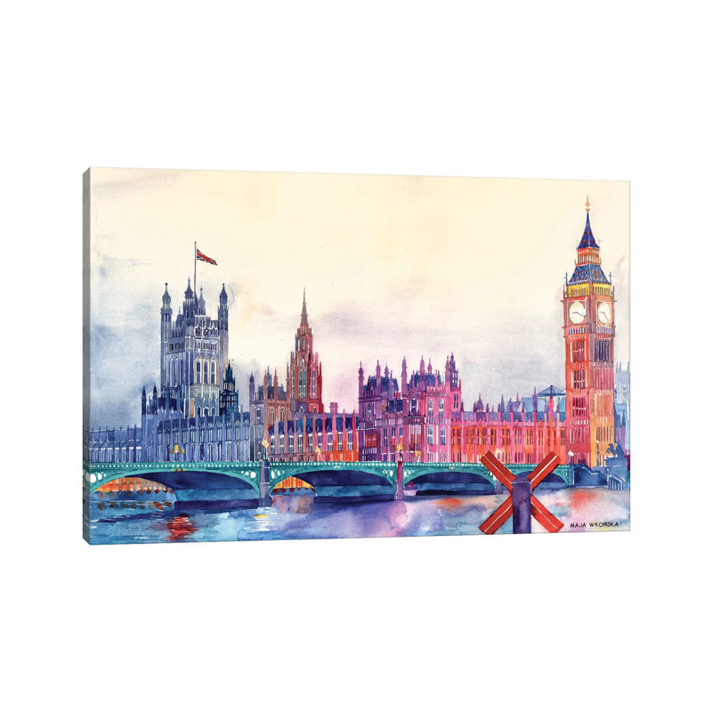 Sunset In London I - Wrapped Canvas Painting, 20.32 cm H x 30.48 cm W