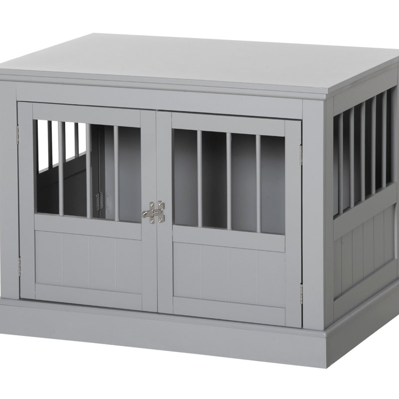 Triple Doors Small Dog Crate, And Functional, Grey Kennel End Table, For Dogs,