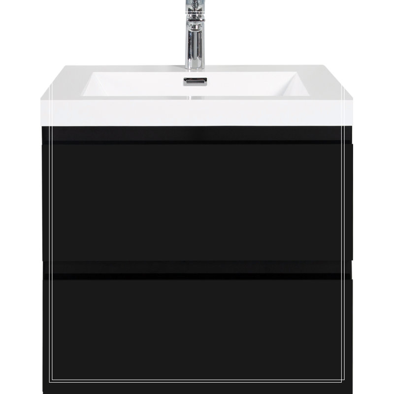 Meuble-lavabo mural 24 po avec lavabo, meuble-lavabo mural moderne, Noir, noir, noir, noir