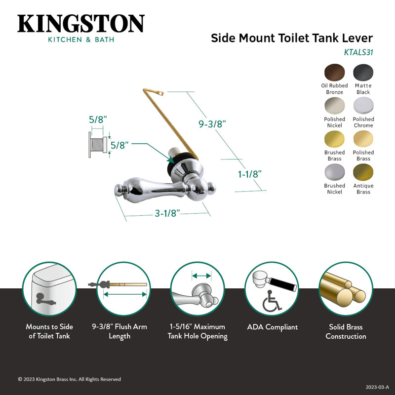 Kingston Brass Restoration Side Mount Toilet Tank Lever, Brushed Nickel