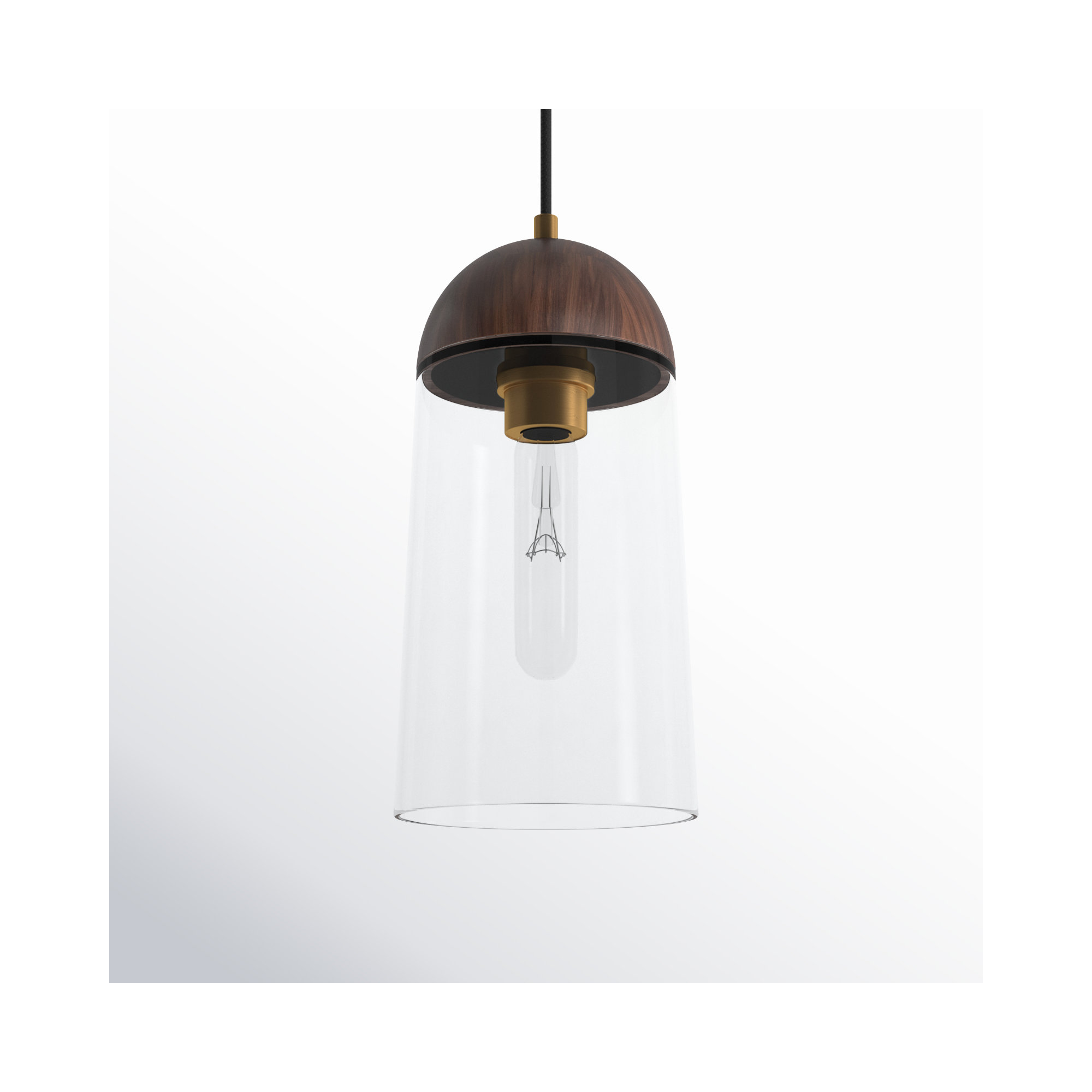 Tabitha Single Light Clear Glass Dimmable Pendant, Walnut, Aged Gold/Walnut