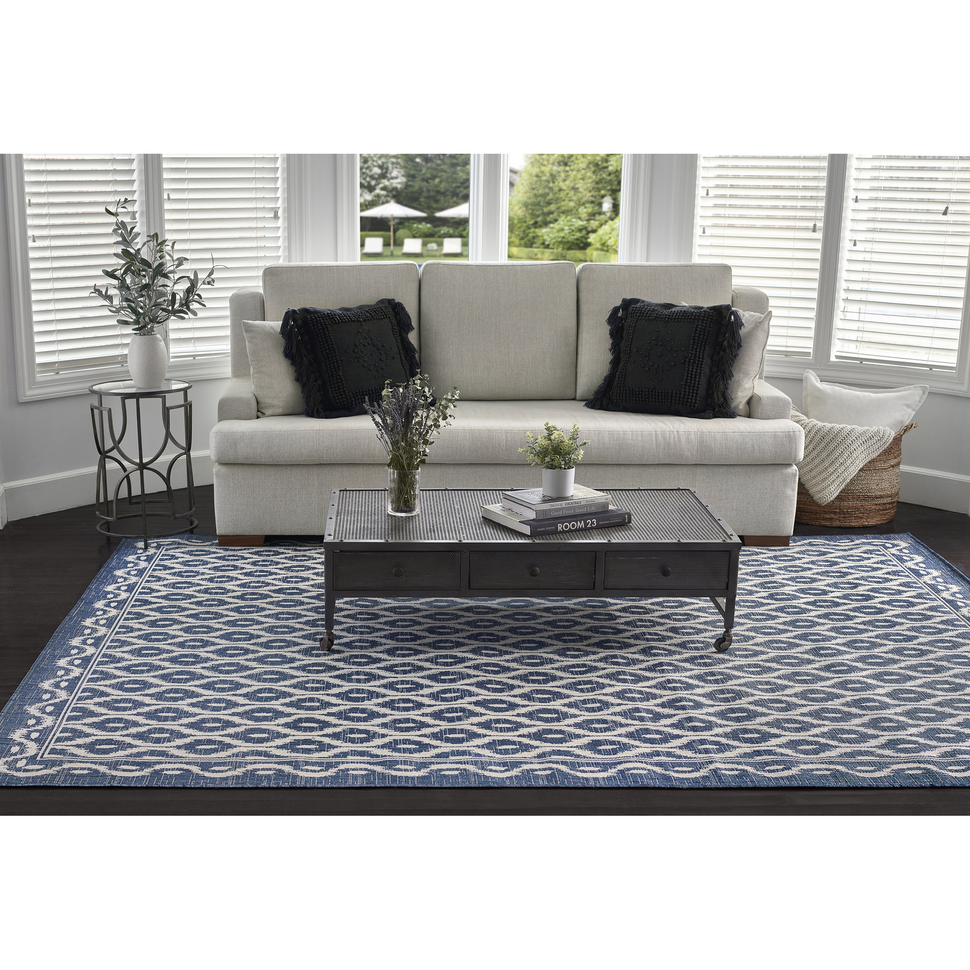 Susanna Blue/Beige Indoor/Outdoor Rug, Rectangle 9' x 12'