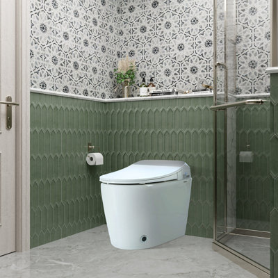Mondawe Tankless 1 Gallons Heated Seat Automatic Flush Round Smart Toilet with Foot Sensor Flush and Night Light (Seat Included)